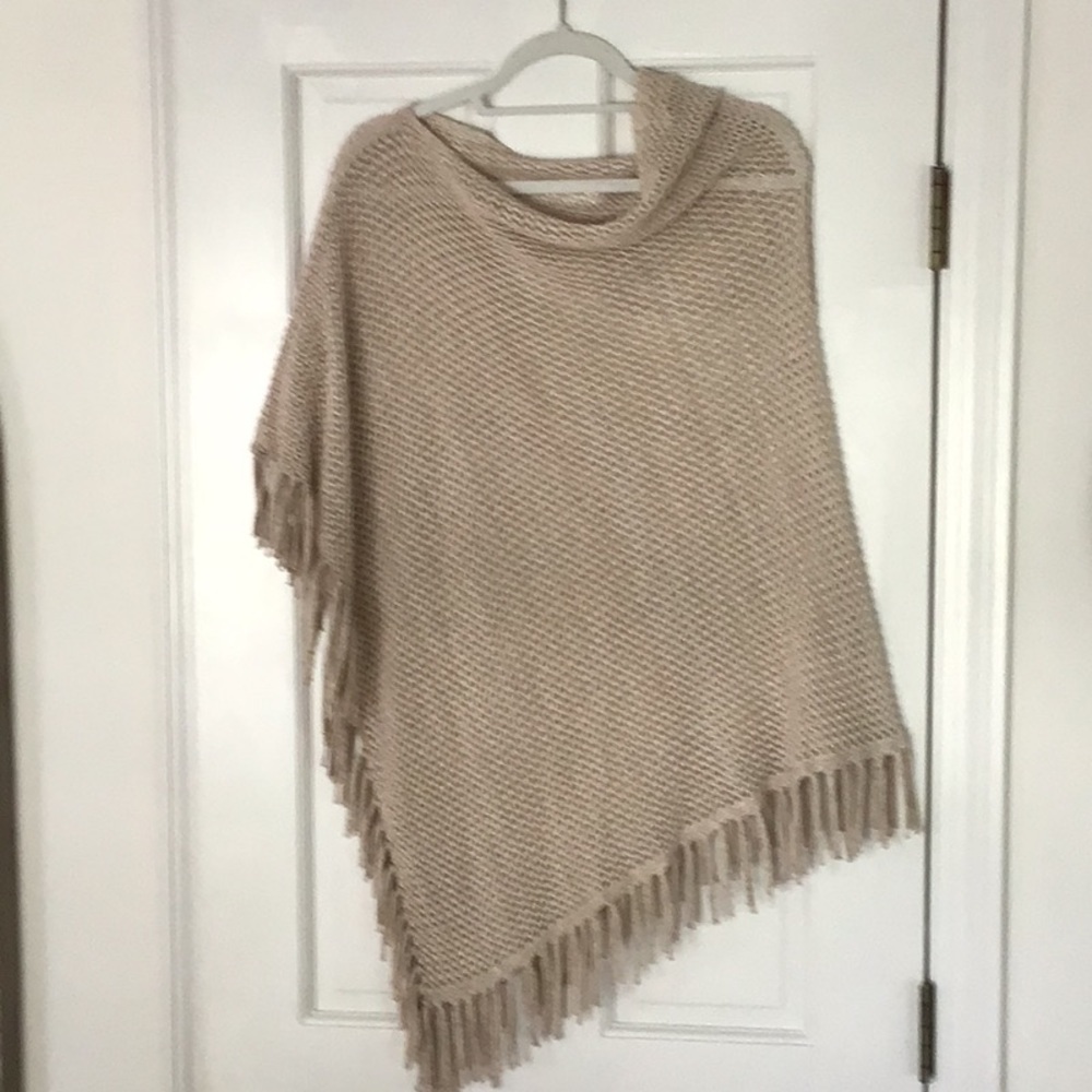 Fringed Knit Poncho in Neutral Beige, worn once.